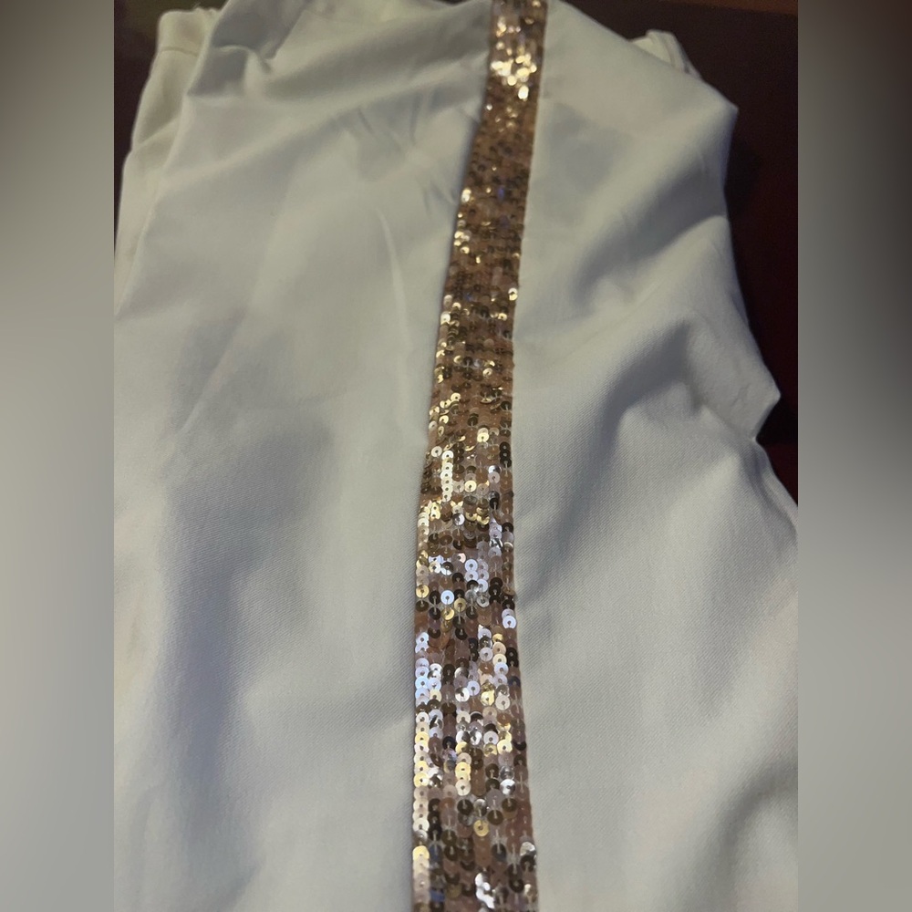 Bebe Ivory Wide-Leg Sequin Side Stripe Pants (vintage) - Picture 11 of 14